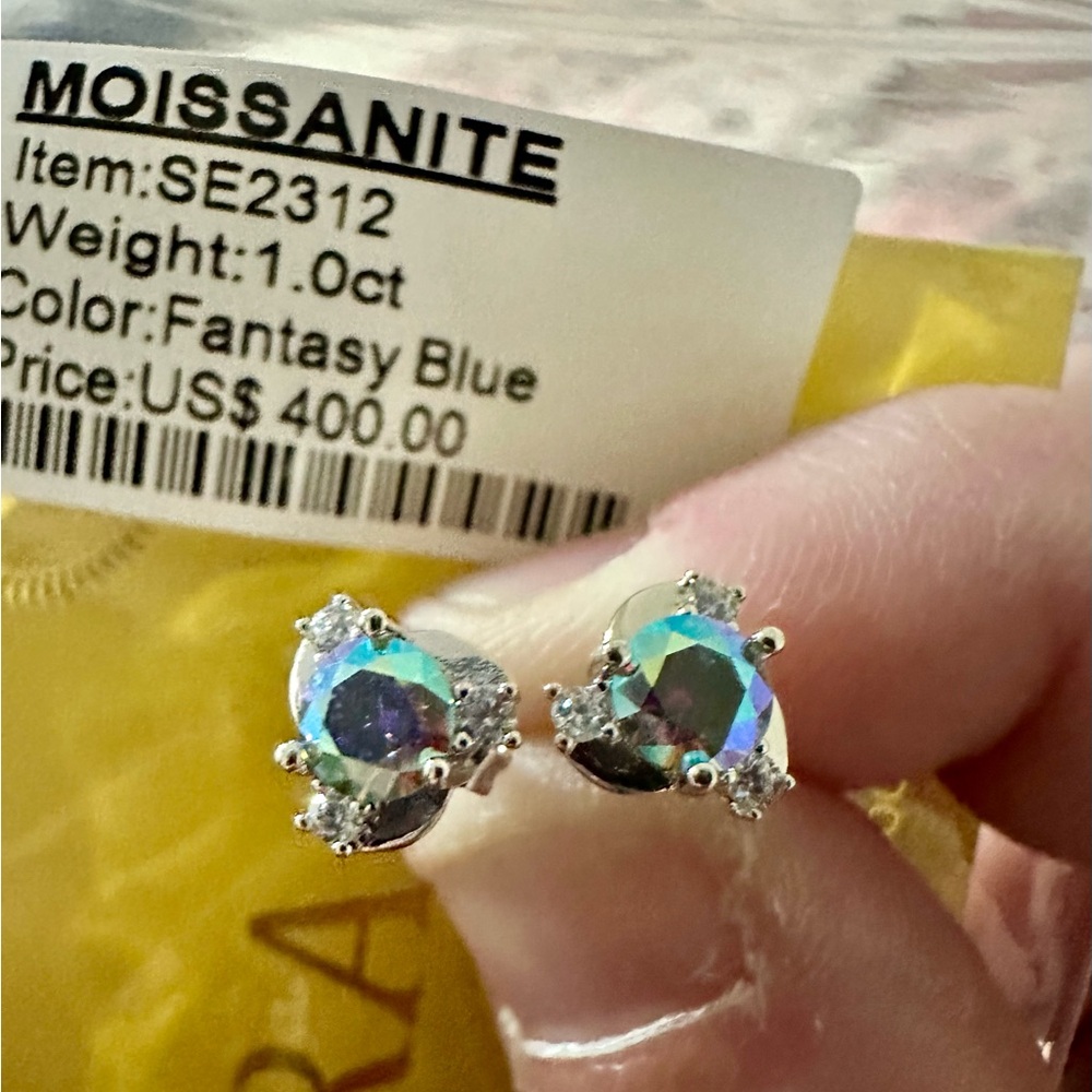 GRA certified Moissanite Fantasy Blue Stud Earrings